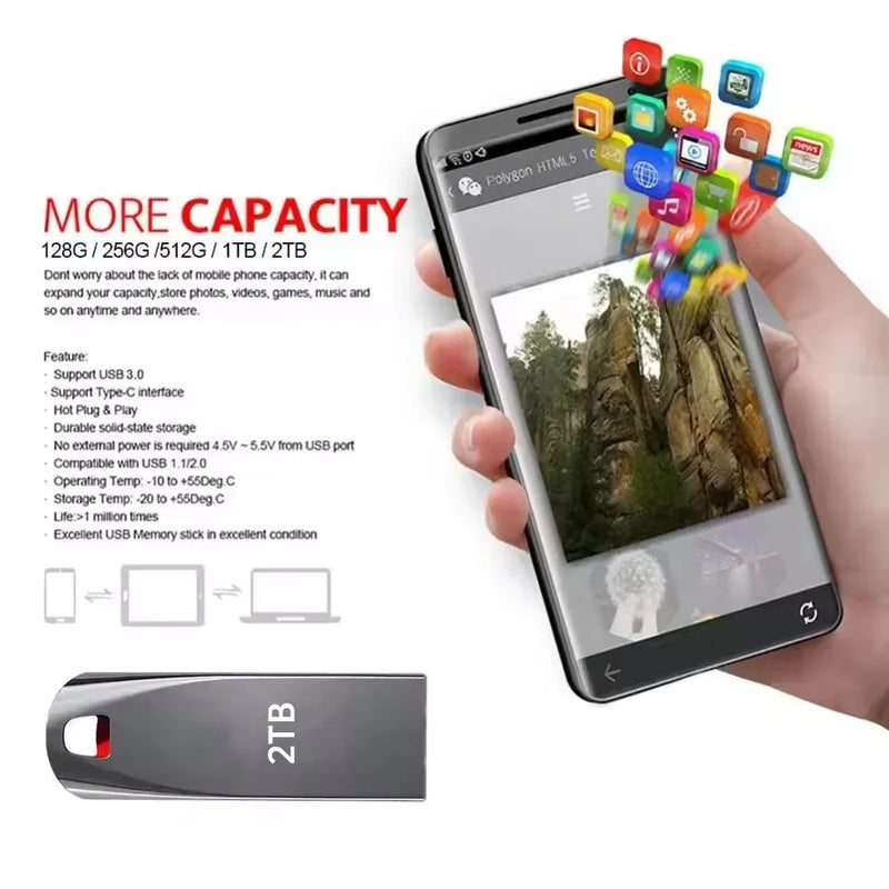 Flash Drive Xiaomi 2TB USB 3.0 Metal  High Speed Pendrive