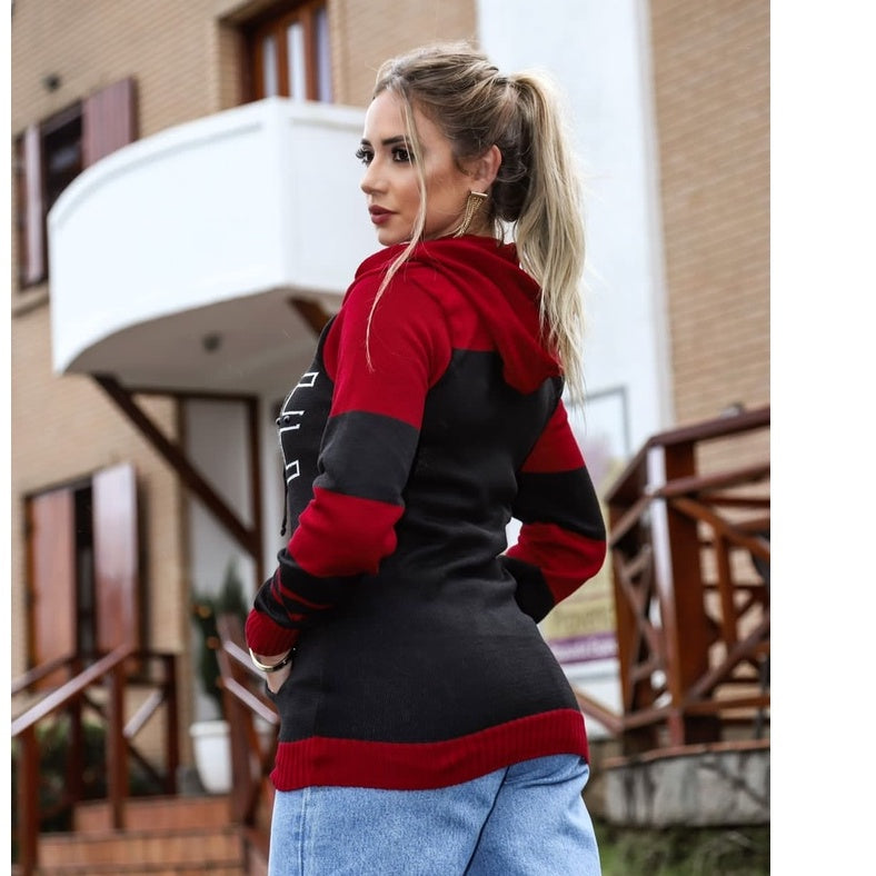 Blusa de Frio Feminina Tricot Moda Blogueira Com Touca (LIVIA)
