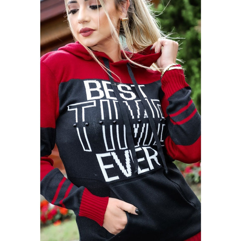 Blusa de Frio Feminina Tricot Moda Blogueira Com Touca (LIVIA)