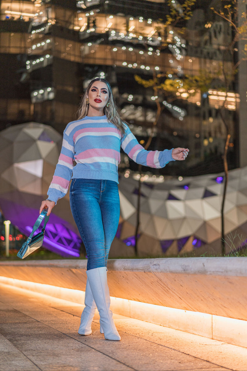 Blusa de Frio Manga Fofa Tricô Gola Redonda (DEISE)
