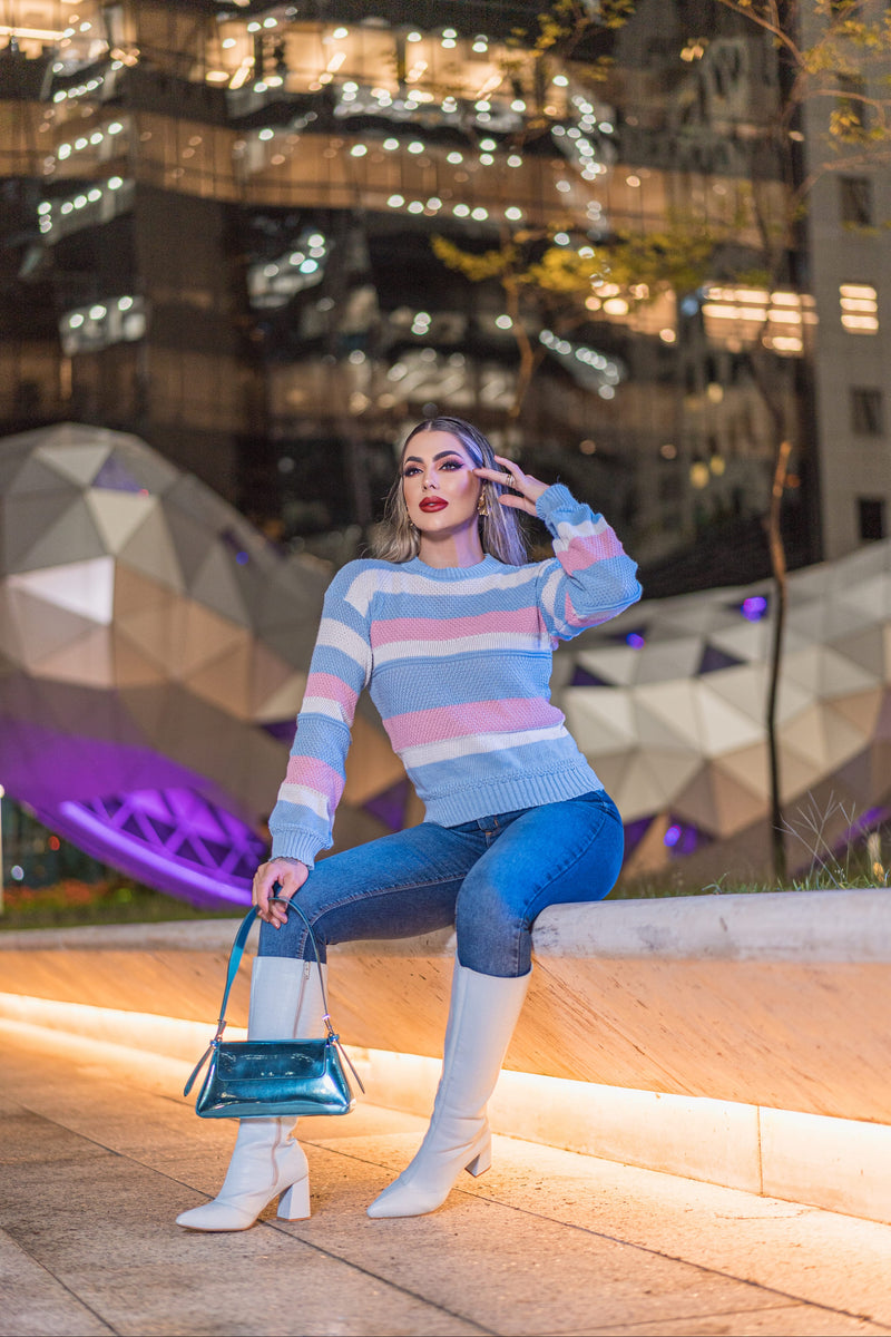Blusa de Frio Manga Fofa Tricô Gola Redonda (DEISE)