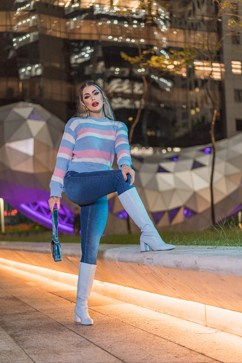 Blusa de Frio Manga Fofa Tricô Gola Redonda (DEISE)