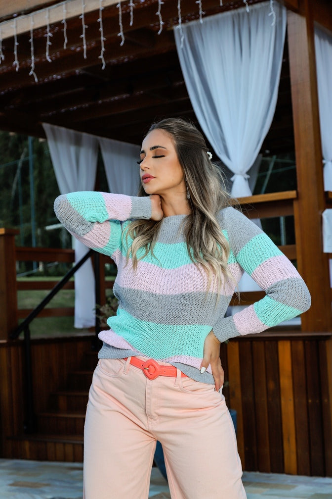 Blusa Feminina Suéter de Tricot Gola Redonda (BEATRIZ)