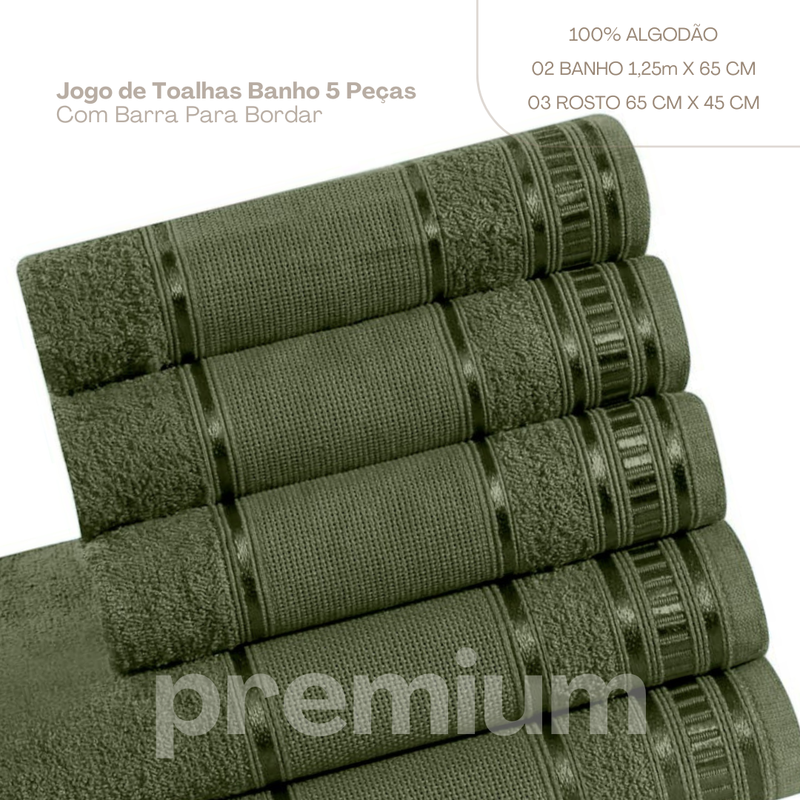 Jogo de toalha de banho 5 peças premium Oliva (800PREMIUM5012)