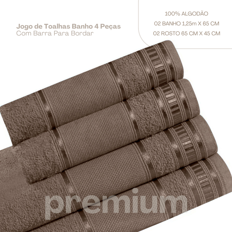 Jogo de toalha de banho 4 peças premium Chocolate (800PREMIUM4009)