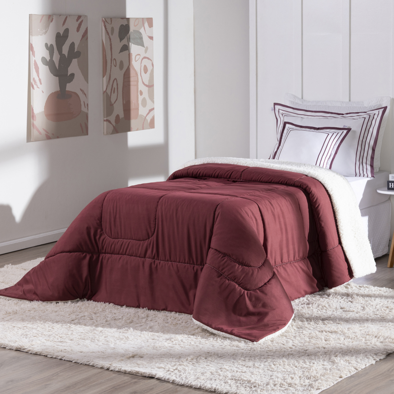 Kit Coberdrom Soft 03 Peças Solteiro cor:Vermelho Marsala (3003-17)