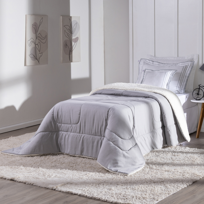 Kit Coberdrom Soft 03 Peças Solteiro cor:Cinza (3003-10)