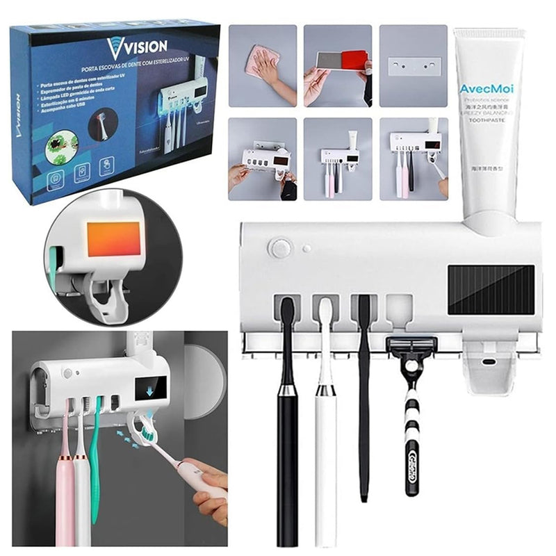 Suporte Dispenser Porta Escova de Dentes UV (Dispenser Pasta)