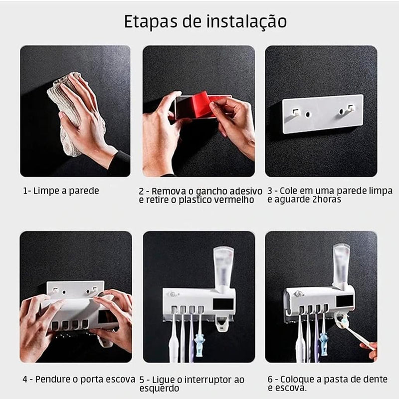Suporte Dispenser Porta Escova de Dentes UV (Dispenser Pasta)
